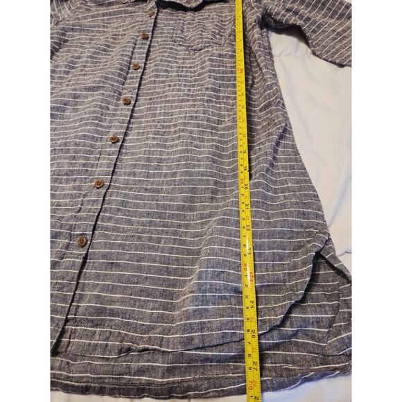 DULUTH TRADING M Organic Cotton Hemp Gray Striped Tunic Shirt Pockets Quite Lux - Picture 9 of 9